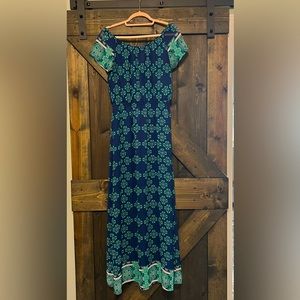 Beautiful Blue/Green Printed Maxi Dress